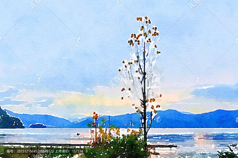 水彩风景,泸沽湖