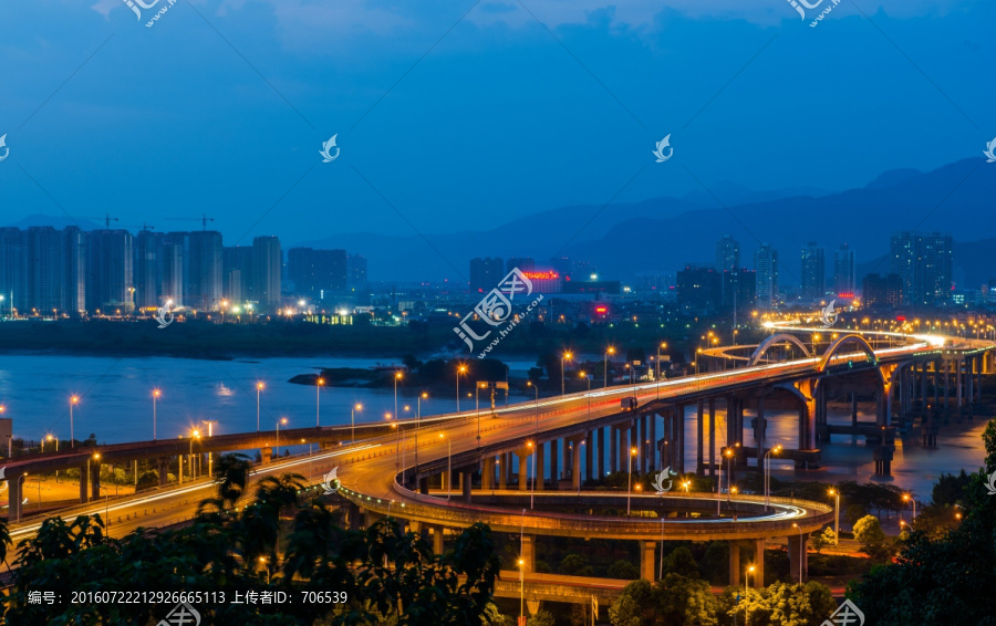桥梁夜景,瓯江三桥