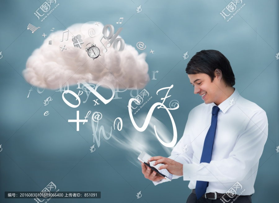 商人的电脑与云计算相连接