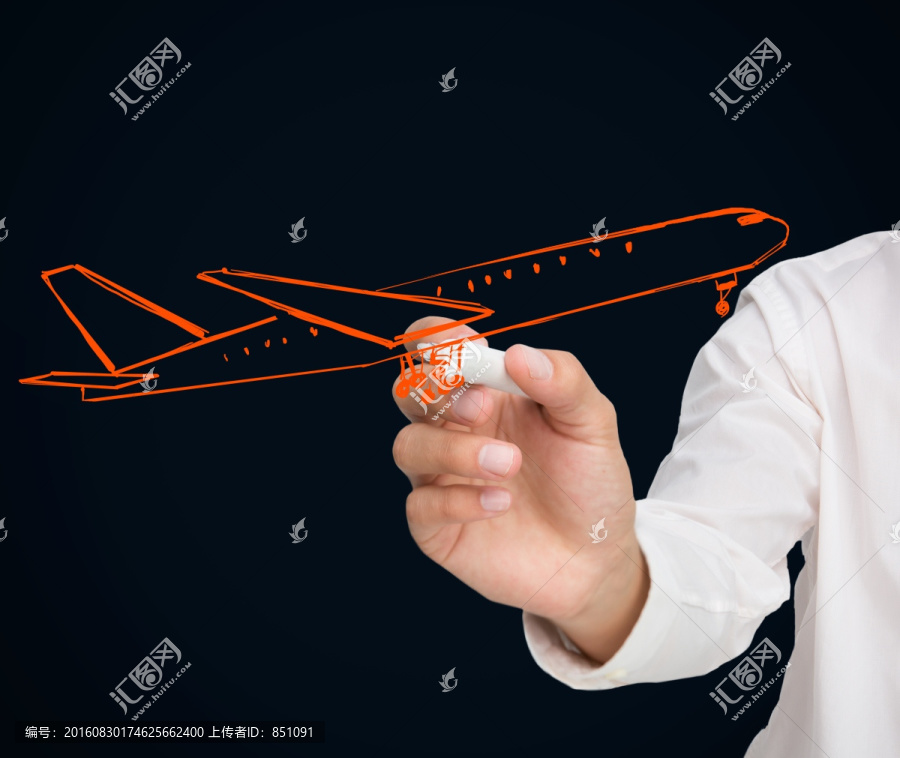 商人在画橙色的飞机