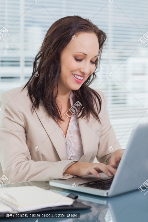女商人在办公室用笔记本电脑