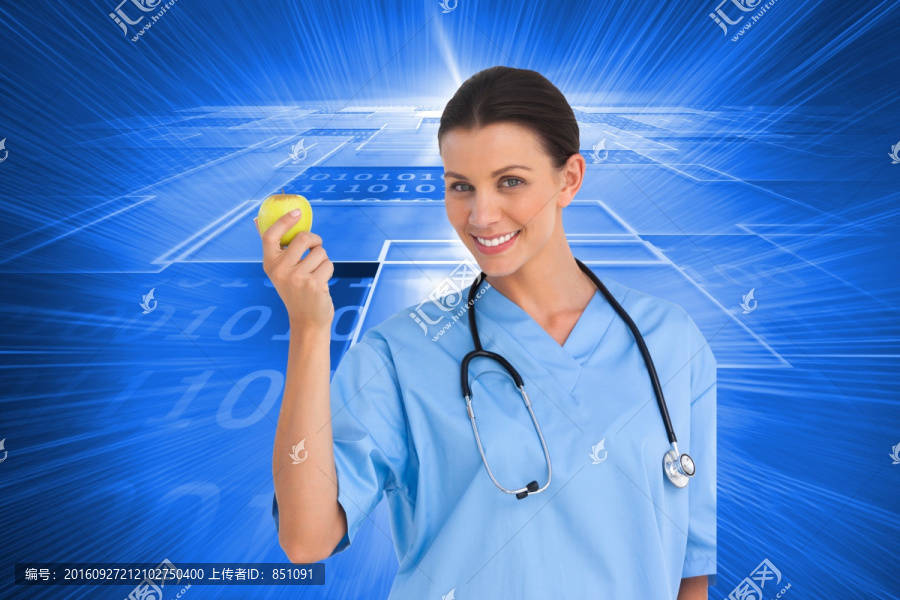 外科医生拿着苹果的复合形象
