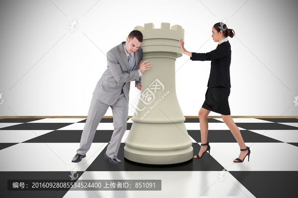 商人推着象棋的复合形象