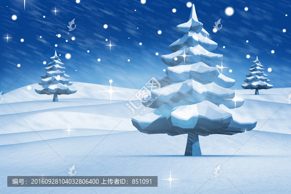 雪景中的冷杉树卡通漫画