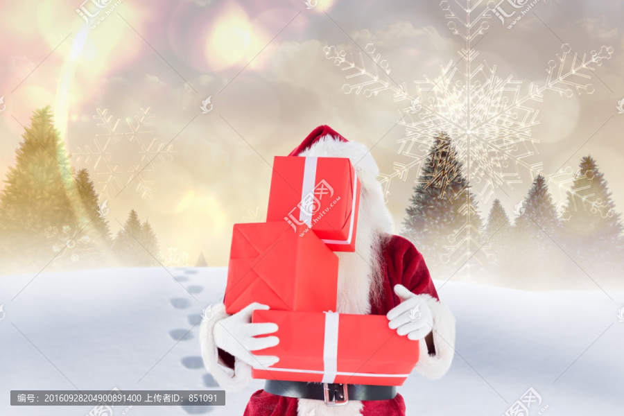 圣诞老人抱着一堆礼物的复合形象