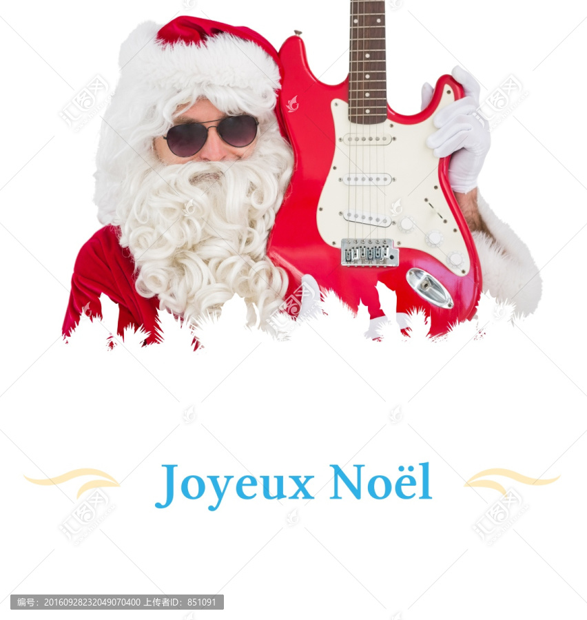圣诞老人拿着电吉他的复合形象