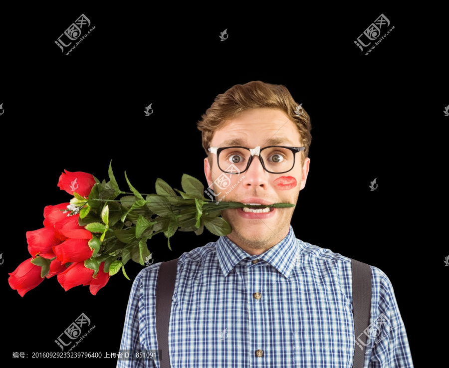 男人咬着鲜花的复合形象