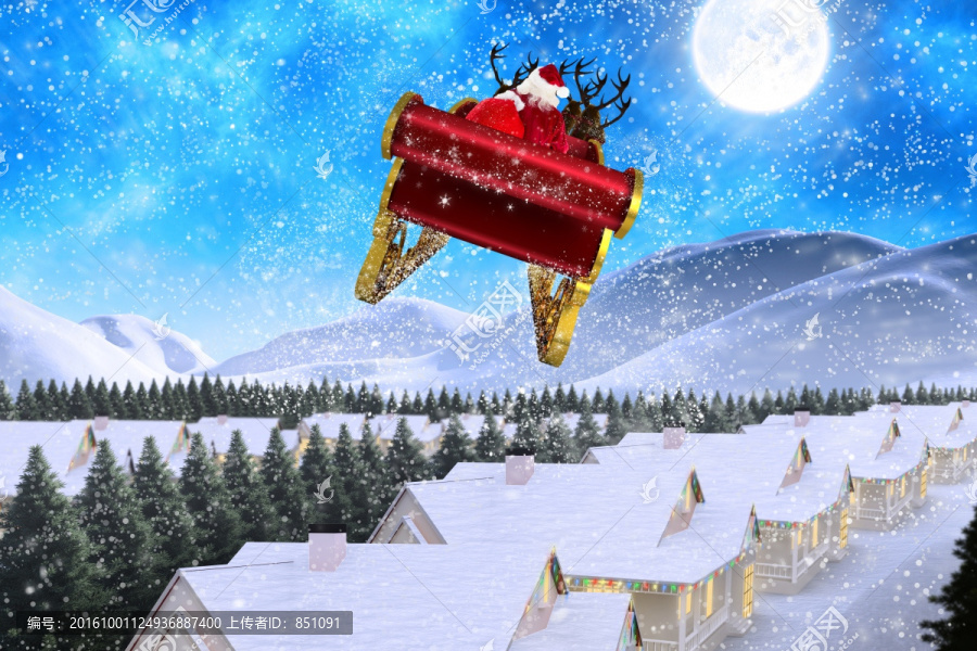 坐着雪橇飞行的圣诞老人