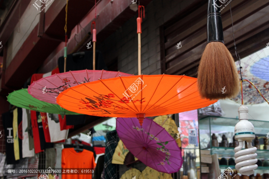 中式工艺伞,雨伞,毛笔