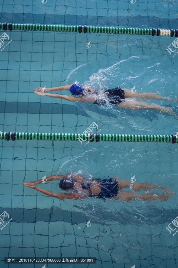 女游泳运动员在游泳池里游泳