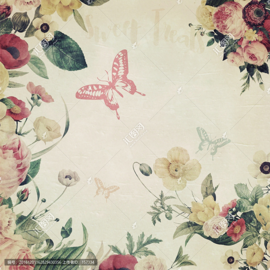 花与蝴蝶图案设计装饰插画