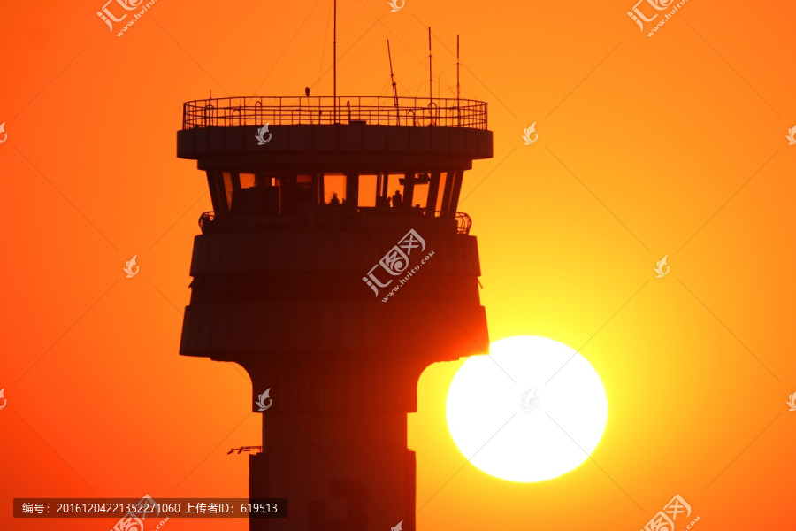 机场空管塔台,太阳,夕阳