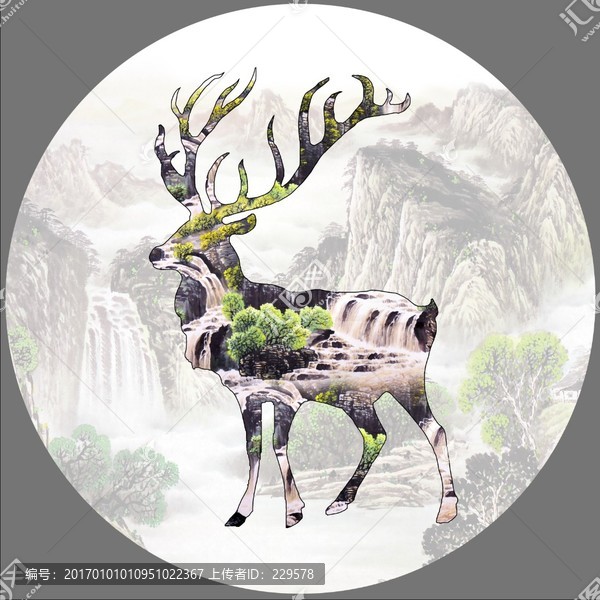 新中式抽象鹿装饰画