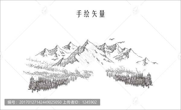 手绘山川