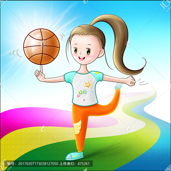 卡通女孩玩篮球
