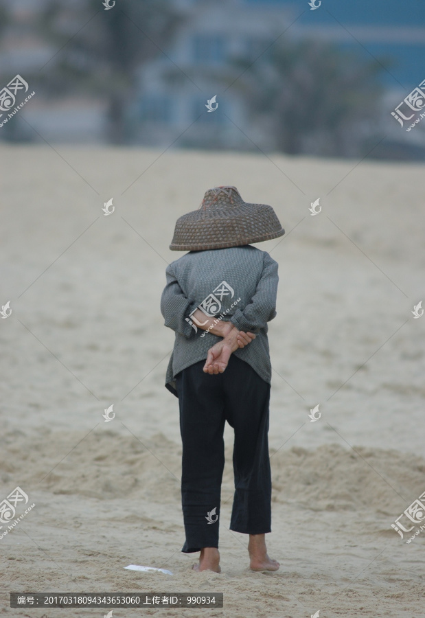 沙滩,背影,帽子