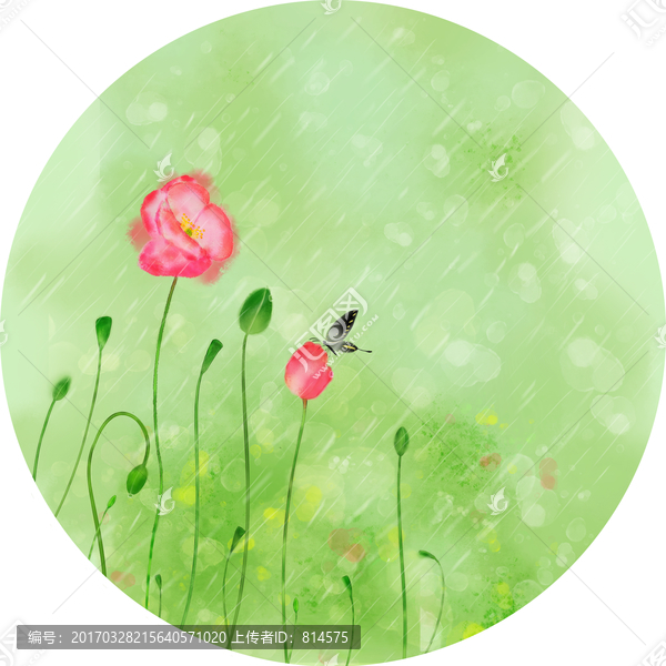 水彩花卉谷雨,水彩节气插画