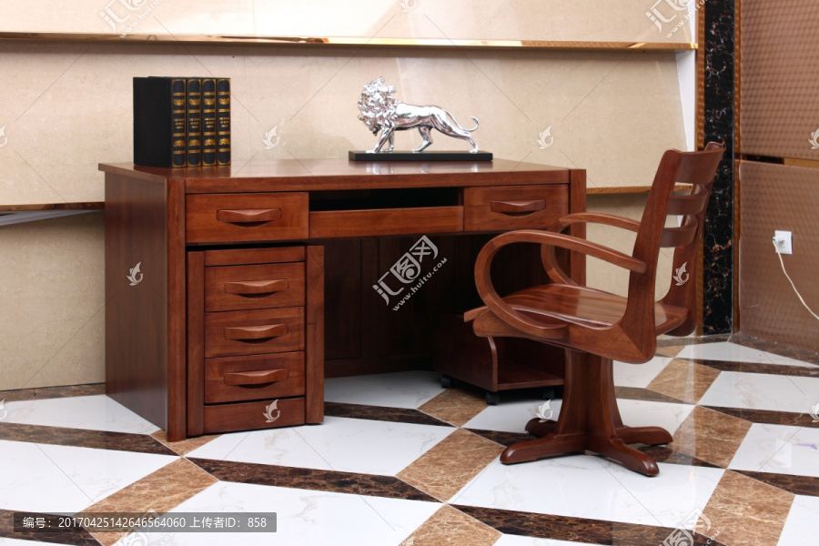 核桃木楸木实木写字台书椅书桌