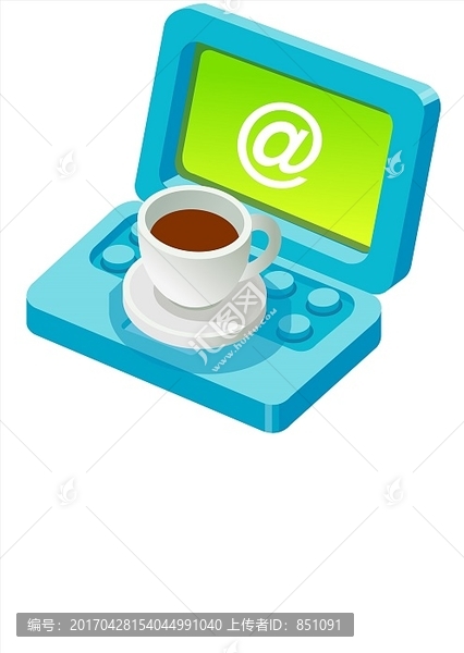 电脑和咖啡杯矢量插画