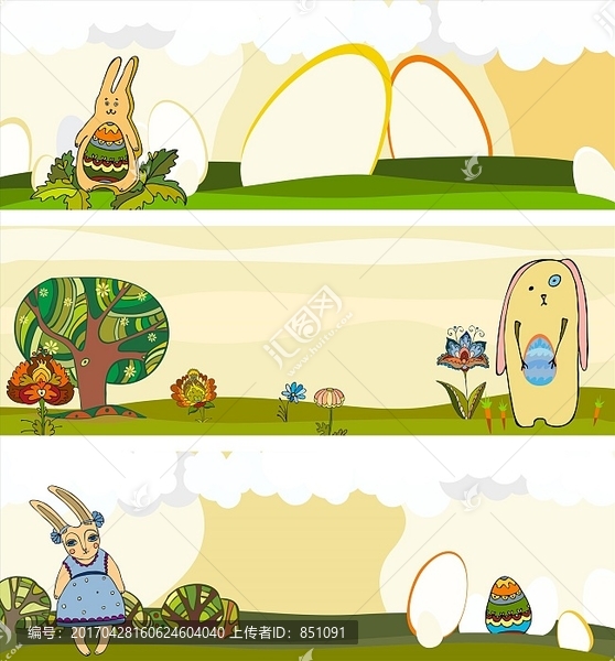 复活节兔子和鸡蛋的横幅