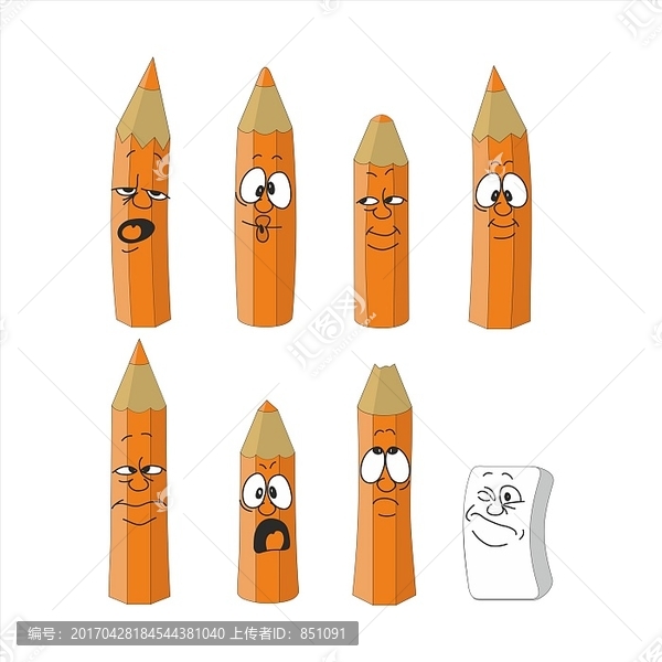 卡通情感橙色铅笔设置颜色14