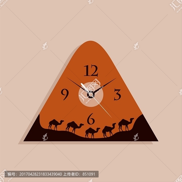 骆驼商队图案时钟矢量插画