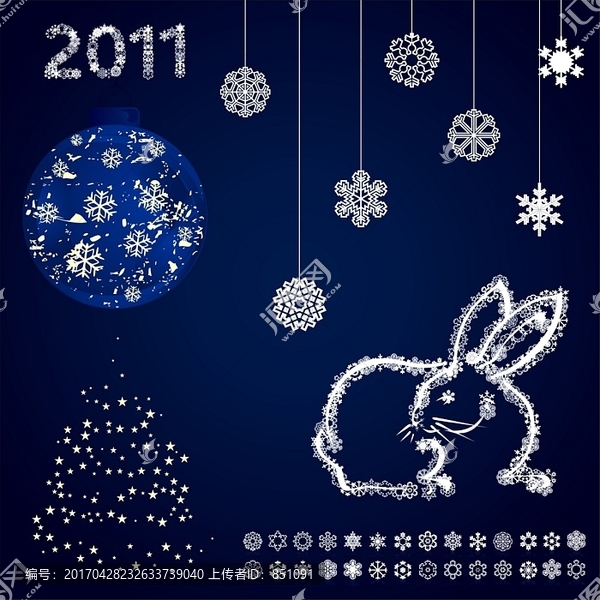 新年主题兔子和雪花矢量插画