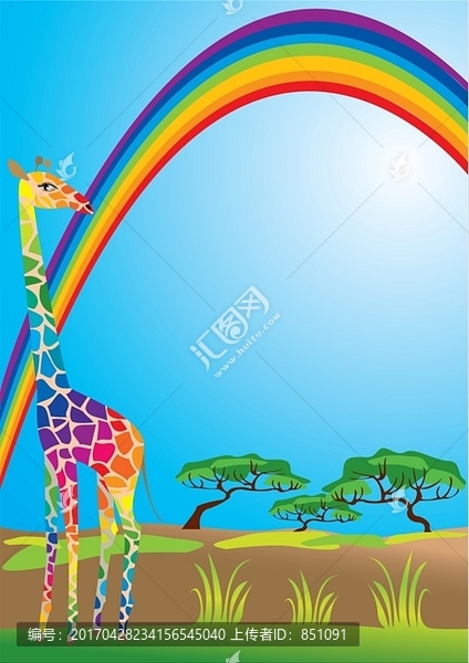 彩虹和长颈鹿的肖像边框