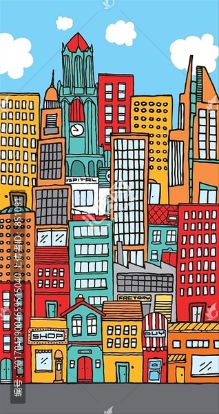 多彩色建筑城市插图