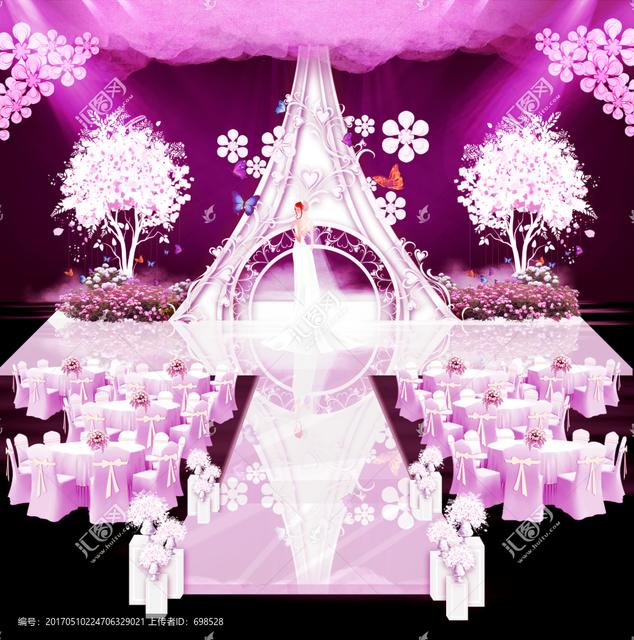 白紫色婚礼舞台效果图