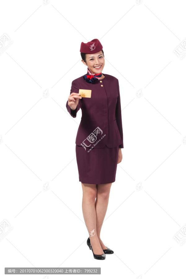 棚拍年轻女服务员展示银行卡