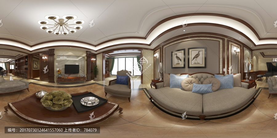 美式客厅效果图360度