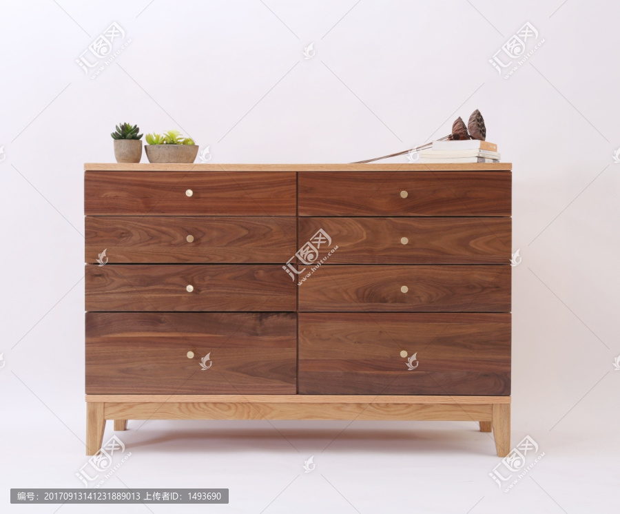 白橡木胡桃木杂斗柜实木家具