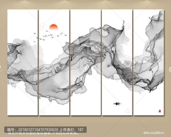 新中式客厅沙发水墨画