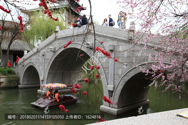 拱桥,桃花,台儿庄古城