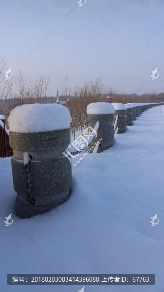 大雪,石墩,围栏