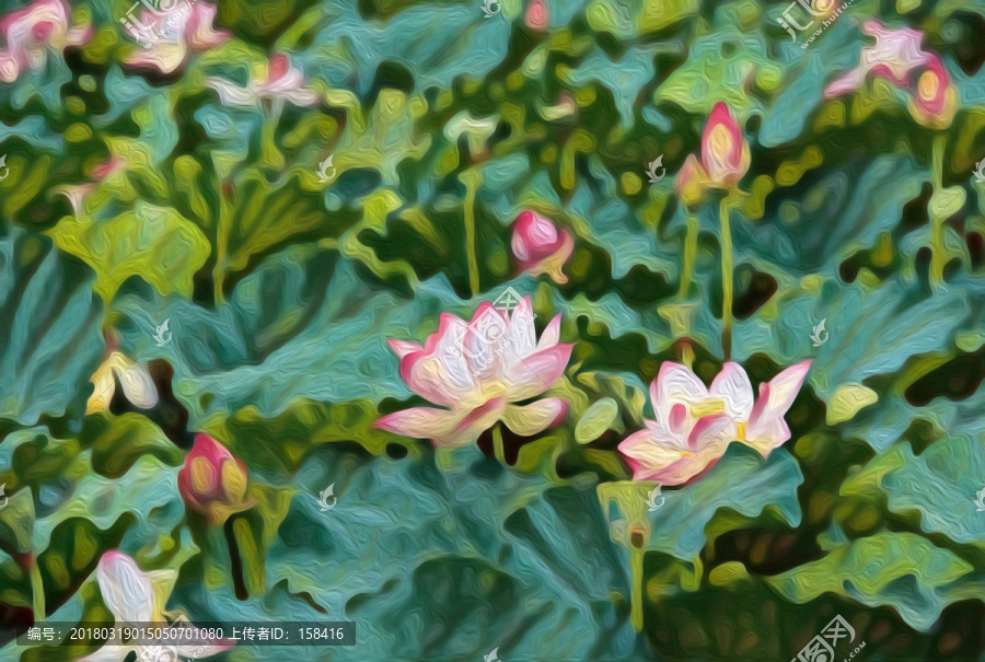 抽象工笔手绘水墨荷花装饰画