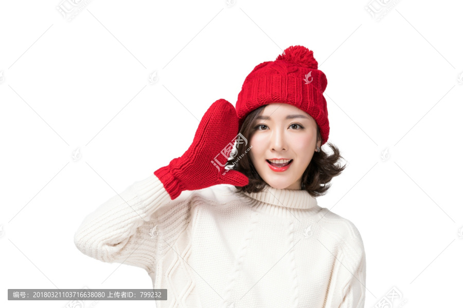 戴红帽子的年轻女子