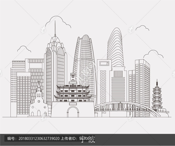 宁波城市线稿