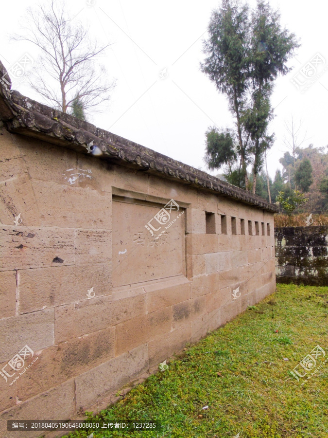 汉碑古建筑历史遗迹石头围墙一角