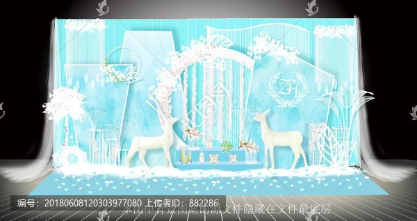 蓝色主题婚礼背景效果图设计