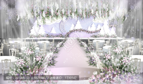 粉紫色浪漫婚礼手绘