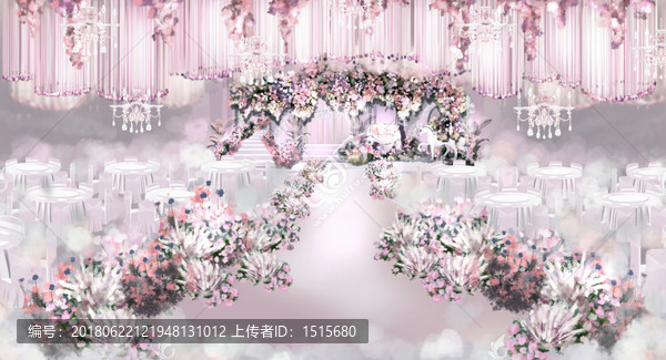 粉色花园婚礼手绘