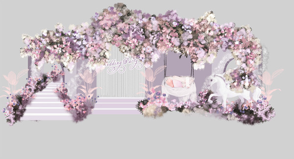 粉色花园婚礼手绘