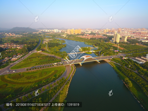 航拍莒南鸡龙河湿地公园