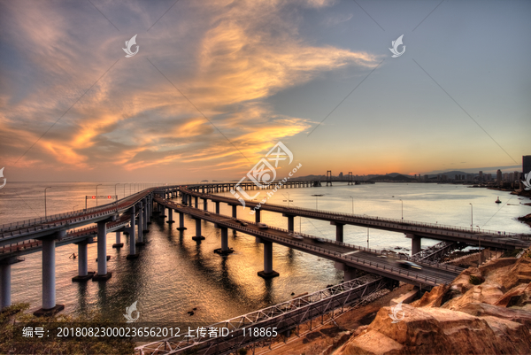 大连星海湾大桥夕阳黄昏HDR