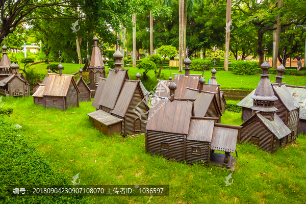 俄罗斯木屋和木教堂模型