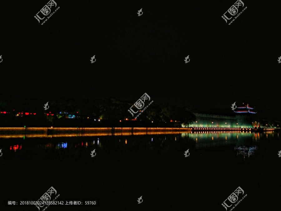 苏州平门桥护城河夜色风景
