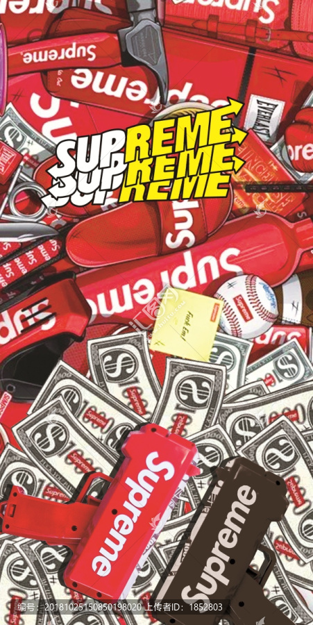 supreme喷枪美元钱手机壳