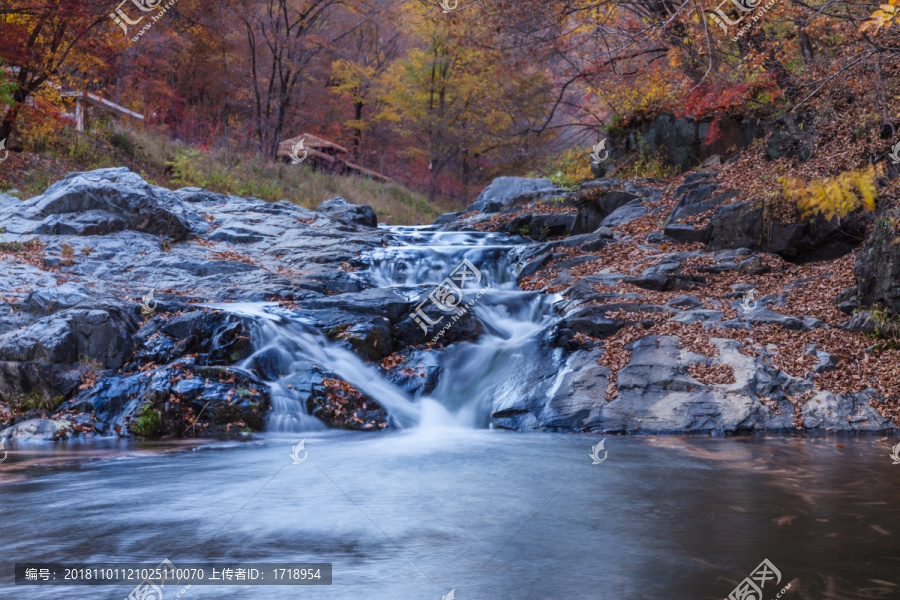 红叶秋色瀑布流水自然景观28